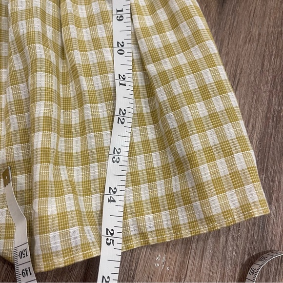 MAX STUDIO Top XL Smocked Yellow Gingham Plaid Puff Sleeve Ruffle Cottagecore - Picture 7 of 8